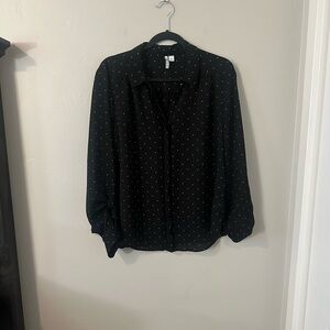 Elle Black Polka Dot Button-Front Blouse